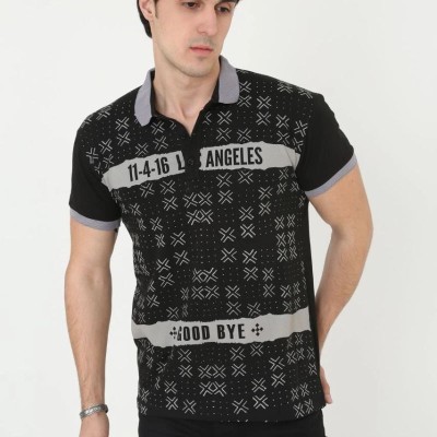 Erkek Polo Yaka tişört Slim Fit Baskılı Kısa kol T-Shirt - Siyah